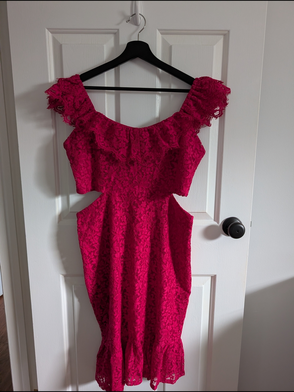 Express Women's Fuchsia Cut Out Lace Dress Size Large